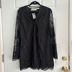 NWT French Collizioni Black Embroidered Beaded Evening Coat, Size XL